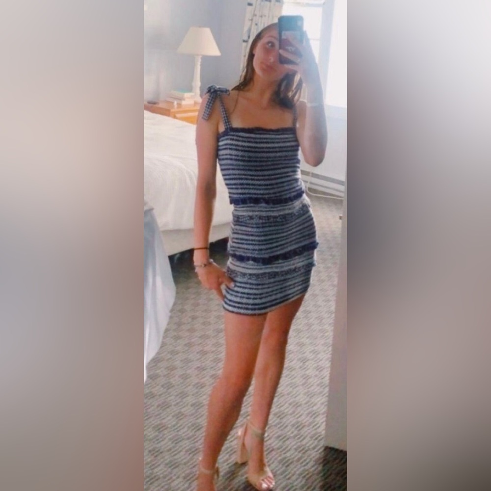 Stories Blue Smocked Tube Dress
